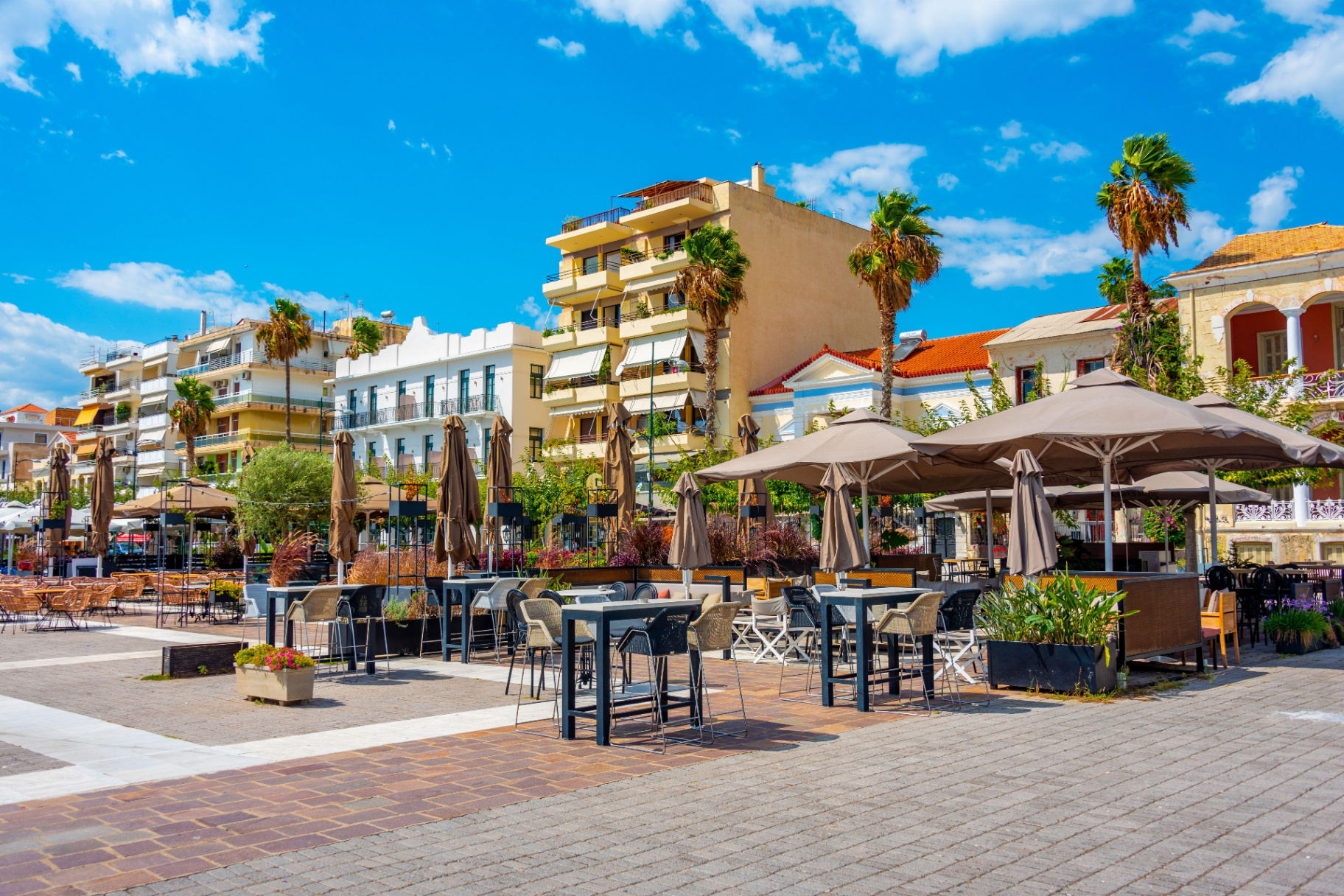 Café terraces in central Kalamata