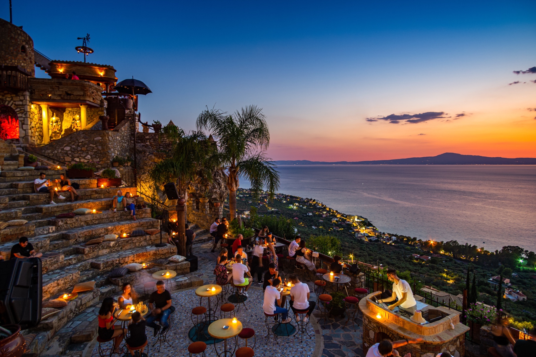 Sunset terrace overlooking the Messinian Gulf near Kalamata