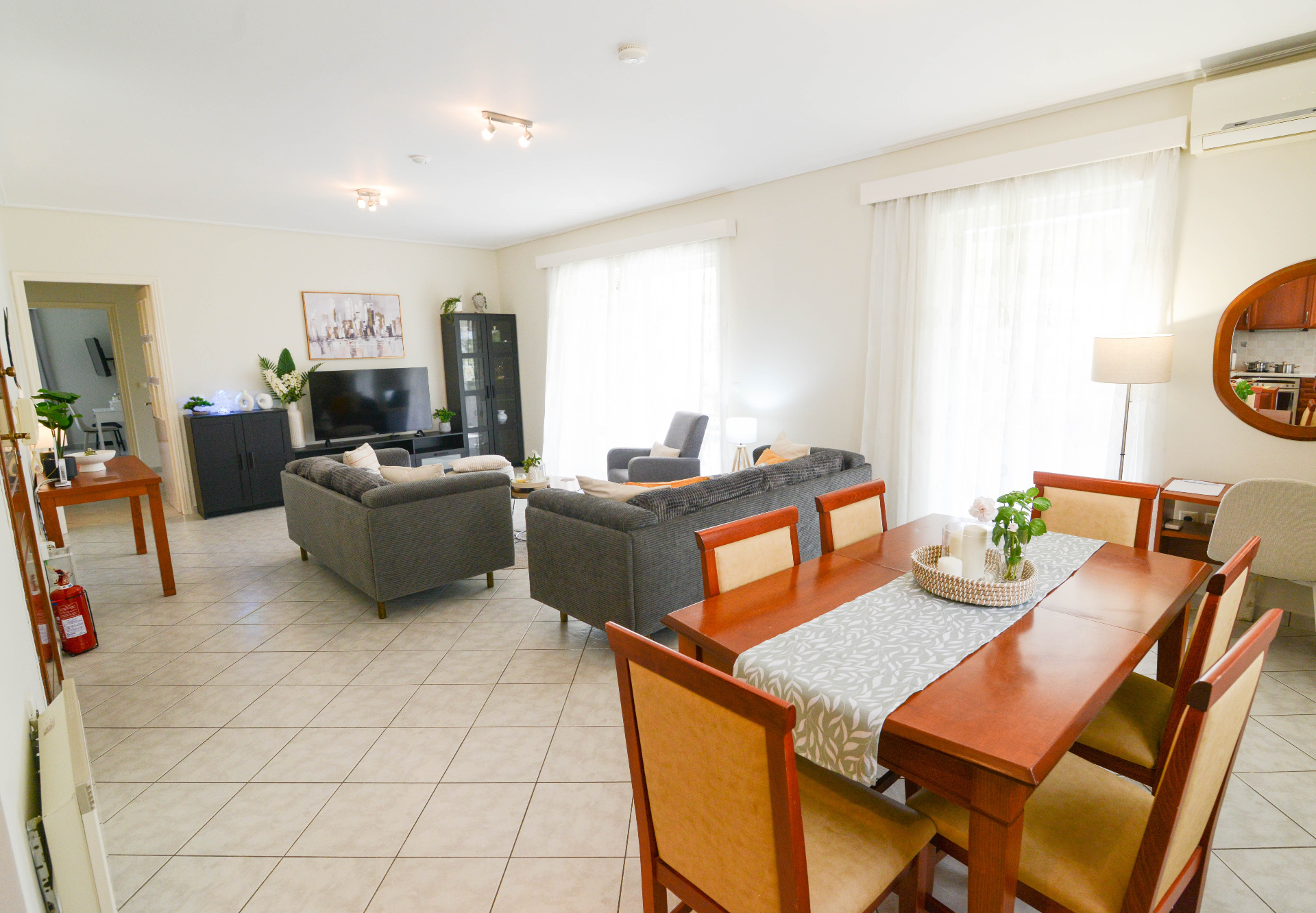 Living room and dining area open layout